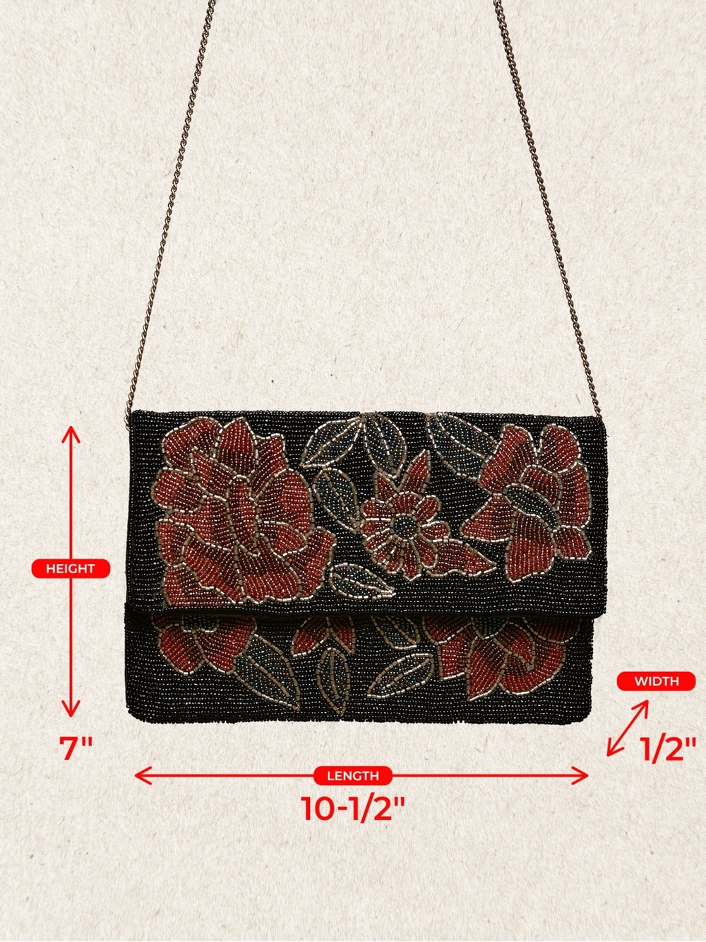POL Black Floral Beaded Shoulder Bag | Evening Clutch Statement Purse Christmas - Picture 9 of 9